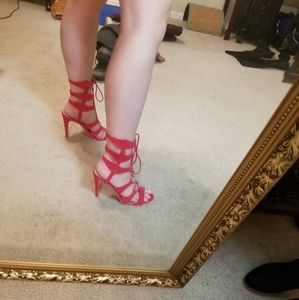 Sexy Red Strappy Tie Up Around Ankle Heel Sandle